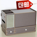 D52韩国创意木质桌面DIY超加大号带盖抽屉式化妆品收纳盒整理盒