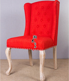 美式实木餐椅欧式法式布艺拉扣书椅休闲椅会所咖啡厅椅子