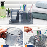 韩国进口牙刷架漱口杯架创意牙刷盒刷牙杯套装塑料透明挂牙刷收纳