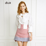 dzzit地素 秋装新款 时尚复古印花高腰显瘦A型女装短裙 353S218