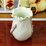 景德镇陶瓷创意荷叶笔筒 手工现代时尚装饰品摆件 家居收纳小花瓶