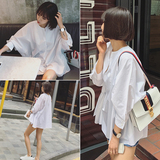 2016夏新款韩版纯色蝙蝠袖中长款娃娃衫衬衫女宽松显瘦七分袖上衣
