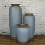 新款灰色亚光土陶罐粗陶花瓶落地组合景观软装饰品摆件陶瓷花盆