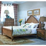 优梵艺术Polke乡村实木床双人大床复古1.8米卧室简约婚床美式家具