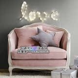 轩赢正品美式乡村单人椅粉紫色单人沙发外贸家具法式复古实木沙发