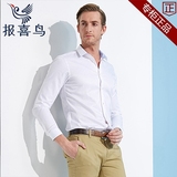 报喜鸟 2015春季白色中年男士长袖衬衫商务修身免烫纯色衬衣BC329