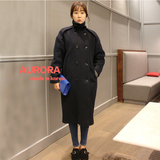 韩国代购大码冬装加厚宽松双排扣羊毛呢外套中长款潮女士大衣保暖