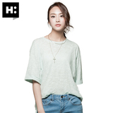 H:CONNECT韩版时尚休闲百搭女款纯色圆领五分袖T恤衫2016夏季新款