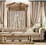 美式拉扣亚麻布艺单双三人沙发法式复古简约别墅客厅小户型沙发