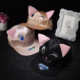 帽子女猪猪猫咪耳朵可爱帽子 韩国平沿男女棒球帽 卡通图案嘻哈帽