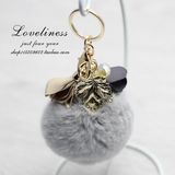 韩国创意礼品獭兔毛球钥匙扣挂件甜美花瓣金属叶子钥匙圈汽车挂饰