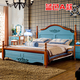 美式乡村实木床双人床欧式床1.8米蓝色白色儿童床地中海橡木家具