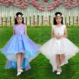 新款儿童婚纱白雪公主裙女童蓬蓬裙生日钢琴表演服花童礼服拖尾裙