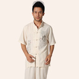 中国风夏季薄款纯棉短袖唐装中老年男士休闲宽松大码中式衬衫上衣