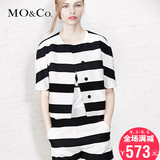 2015春季新款MOCo摩安珂女街头宽条纹暗扣短款短袖外套MA151COT27