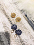 韩国代购 现货实拍韩国独立设计师Dior风格镂空格纹球珍珠耳钉