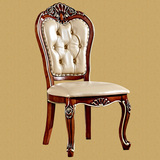 欧式餐椅 实木真皮餐椅 美式带扶手休闲凳子 金箔超纤皮靠背椅子