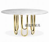 意大利设计师家具 创意餐厅镀金不锈钢几何弯脚圆餐台 大理石餐桌