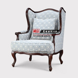 美式布艺单人沙发欧式法式实木老虎椅客厅阳台休闲椅提花沙发椅子