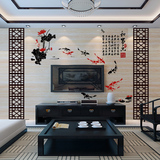 3D中国风客厅沙发卧室电视背景水晶立体亚克力墙贴和家乐荷花鱼
