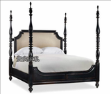 法式复古黑色做旧实木床四柱地中海卧室欧式新古典美式乡村实木床