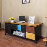 美式复古铁艺电视柜视听柜斗柜储物柜实木书桌写字桌电脑桌收纳柜