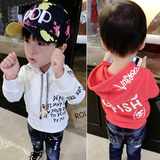 男童连帽卫衣衫儿童宝宝上衣黑白红色春装2016新款韩版中小童装