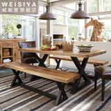宜家餐桌椅组合loft原木复古办公桌简约实木铁艺餐桌咖啡厅桌