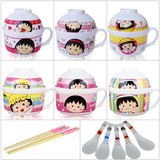 日式小丸子创意卡通陶瓷泡面碗泡面杯餐具套装可爱方便面碗汤碗