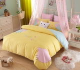 KT卡通韩版公主全棉三四件套绣花纯棉被套床单床笠床上用品米黄色