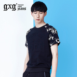 gxg.jeans男装夏季青年修身黑色印花圆领短袖卫衣#62631120