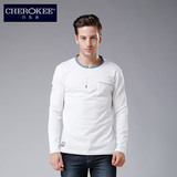 CHEROKEE/巧乐奇春款新男士纯棉单袋圆领白搭长袖T恤体恤衫629399