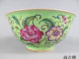 古瓷器老瓷器明清瓷器清代雍正年制绿釉粉彩牡丹碗包老保真