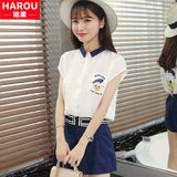 青少年2016夏季新款少女韩版短袖衬衫短裤裙裤中学生时尚休闲套装