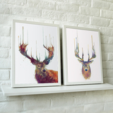 现代抽象 水彩 组合装饰画 无框画 客厅极简挂画 动物 麋鹿