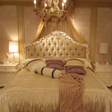 欧式布艺床双人床美式实木雕花床1.8高档公主床法式软床时尚婚床