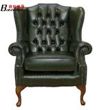 厂家直销美式皮艺老虎椅 欧式真皮老虎椅PVC西皮高背法式单人沙发