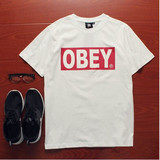 美式复古街头潮牌Obey嘻哈街舞经典字母情侣款短袖T恤 男女装