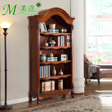 美式仿古雕花落地客厅实木多层架子欧式复古陈列展示书架置物书柜