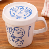 哆啦A梦 陶瓷杯马克杯带盖 蓝胖子机器猫卡通杯子350ml俏皮带盖杯