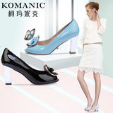 柯玛妮克/Komanic 新款优雅牛漆皮女鞋子 蝴蝶结粗高跟单鞋K48637