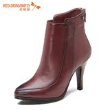 红蜻蜓女鞋 2015冬季新款正品短筒女靴时尚高跟时装靴保暖女棉鞋