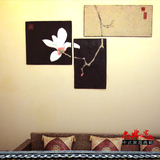 中式现代餐厅沙发背景墙三联无框装饰画壁饰立体浮雕彩绘印章挂件