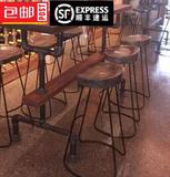 美式loft桌椅组合实木复古咖啡厅餐桌椅特色酒吧实木奶茶店餐桌椅