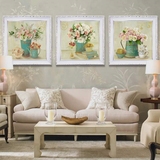 式壁画餐厅挂画沙发背景墙装饰画客厅装饰画 欧式三联花卉墙画美