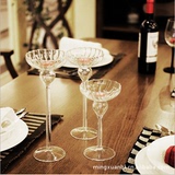 时尚欧式高脚杯创意条纹透明玻璃烛台 卧室餐厅咖啡厅浪漫婚庆