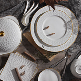碗碟套装欧式餐具套装 金边浮雕骨瓷餐具 陶瓷碗 盘子散件