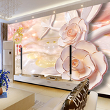 中式3D立体壁纸客厅沙发电视背景玉雕花卉墙纸卧室床头大型壁画
