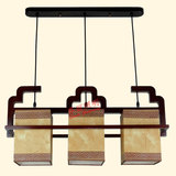 中式仿古实木餐厅灯吊灯三头方形羊皮灯LED 现代简约书房茶楼吊灯