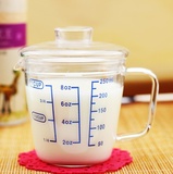 正品一屋窑玻璃量杯儿童牛奶杯有盖带刻度水杯250ml 可微波炉加热